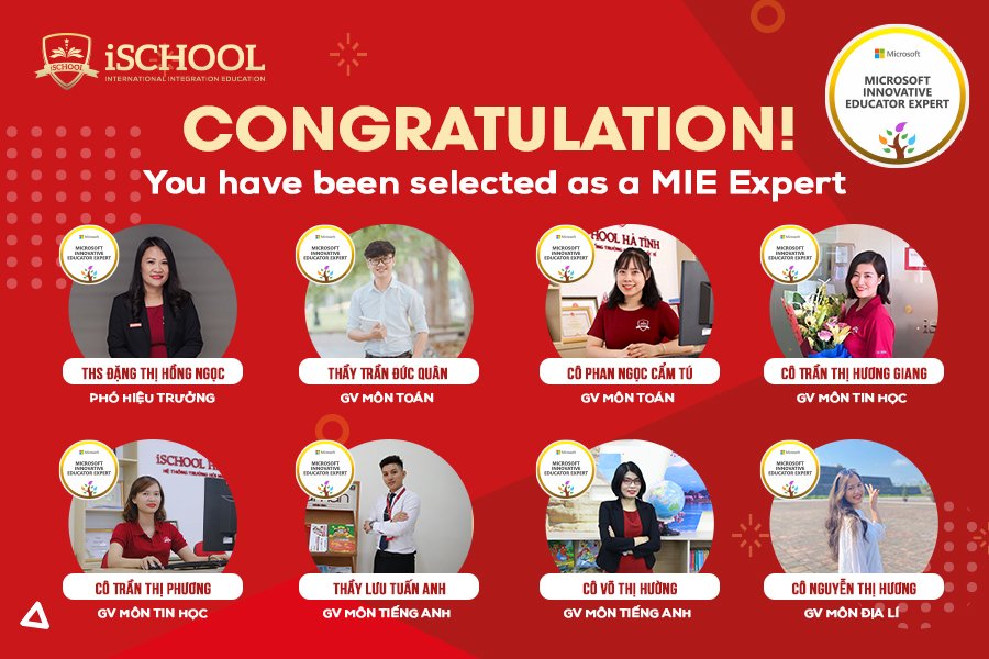 8 giáo viên iSchool Hà Tĩnh được công nhận “Chuyên gia giáo dục sáng tạo Microsoft”