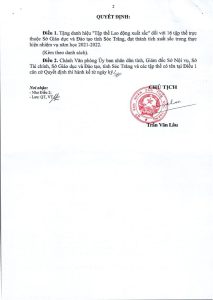Quyết định số 3317/QĐ/UBND, ngày 08 tháng 12 năm 2022 của Chủ tịch UBND tỉnh Sóc Trăng công nhận iSchool Sóc Trăng là 1 trong 16 trường khối THPT của tỉnh đạt danh hiệu "Tập thể Lao động xuất sắc"