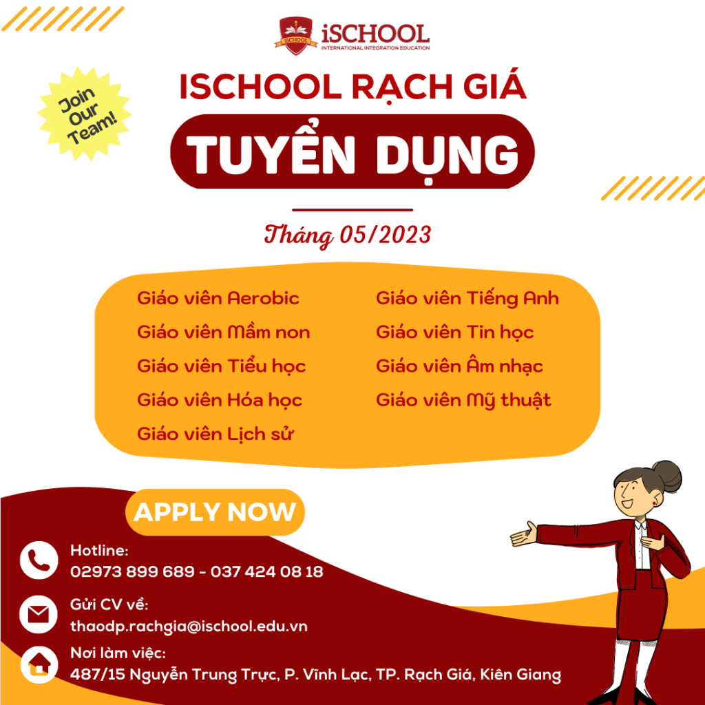 iSchool Rạch Giá tuyển dụng giáo viên tháng 05/2023