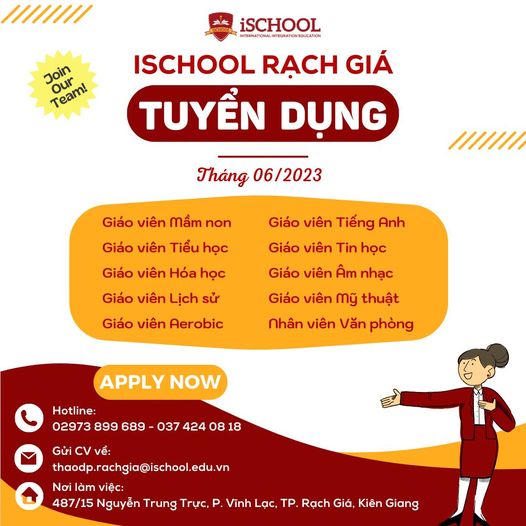 iSCHOOL RẠCH GIÁ TUYỂN DỤNG GIÁO VIÊN THÁNG 06/2023