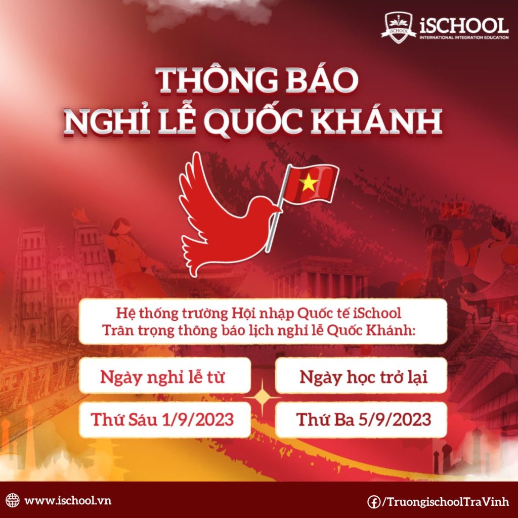 iSCHOOL TRÀ VINH THÔNG BÁO NGHỈ LỄ QUỐC KHÁNH 02/9