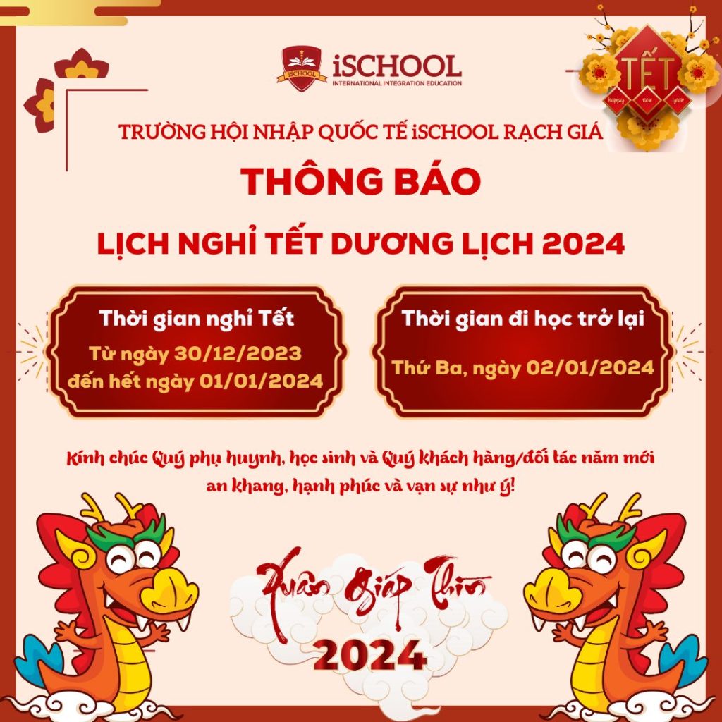 THÔNG BÁO LỊCH NGHỈ TẾT DƯƠNG LỊCH 2024