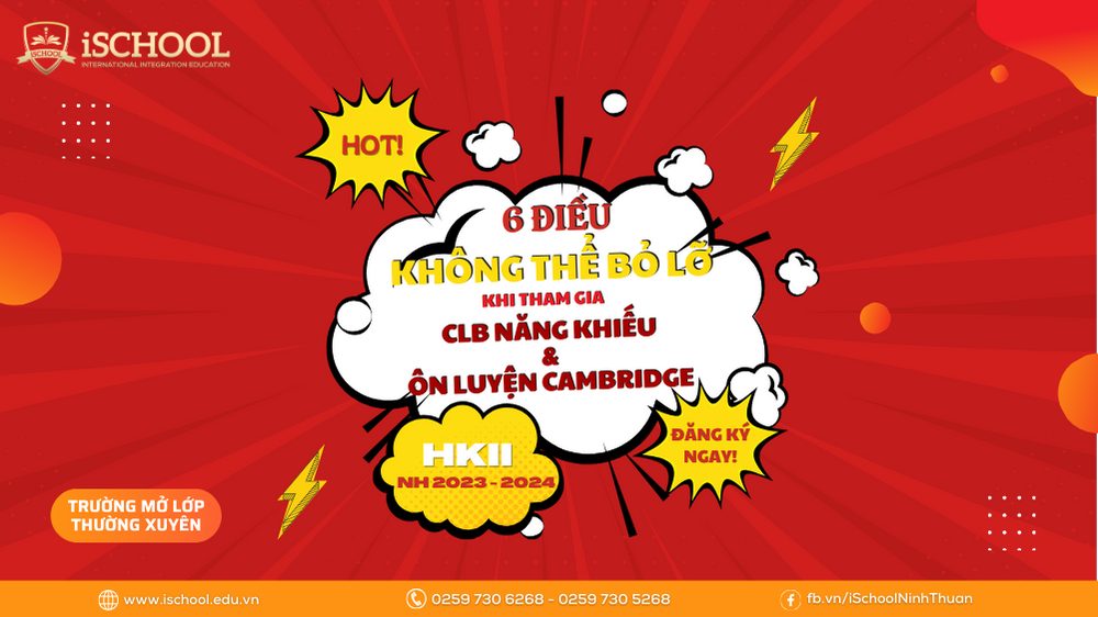 iSchool Ninh Thuận: Thông báo chiêu sinh Câu lạc bộ Năng khiếu ngoài giờ và Ôn thi Cambridge