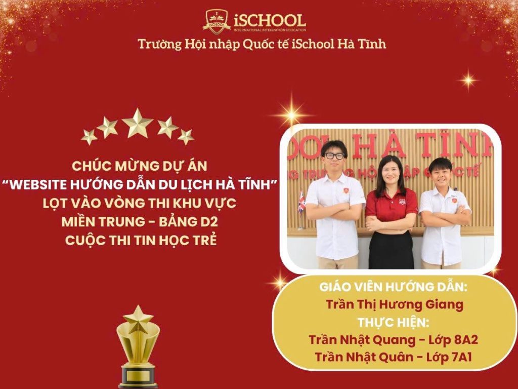 Chúc Mừng Dự Án “Website Hướng Dẫn Du Lịch Hà Tĩnh” Lọt Vào Vòng Thi Khu Vực Miền Trung – Bảng D2 Cuộc Thi Tin Học Trẻ