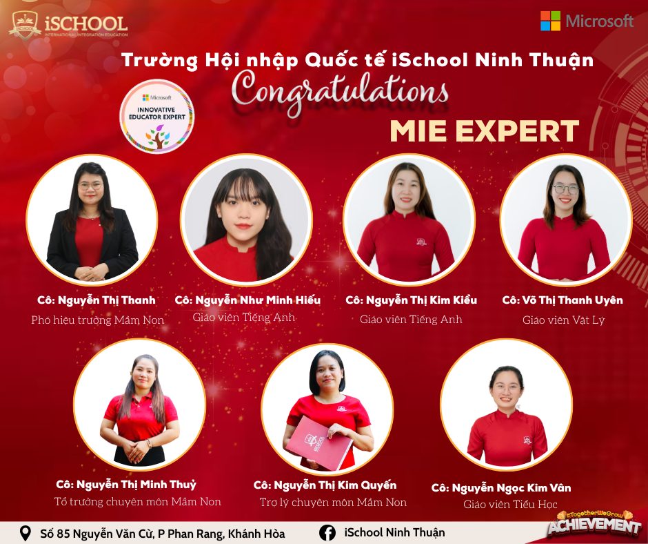iSchool Ninh Thuận chúc mừng 7 giáo viên trở thành chuyên gia giáo dục sáng tạo Microsoft 2025